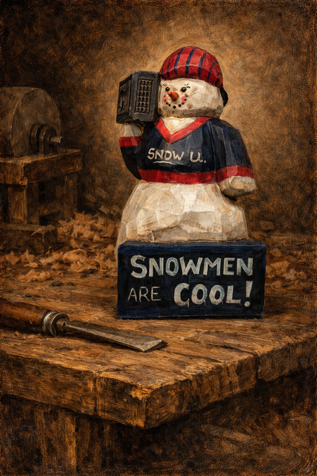 Snowmen are cool wood carving figurine