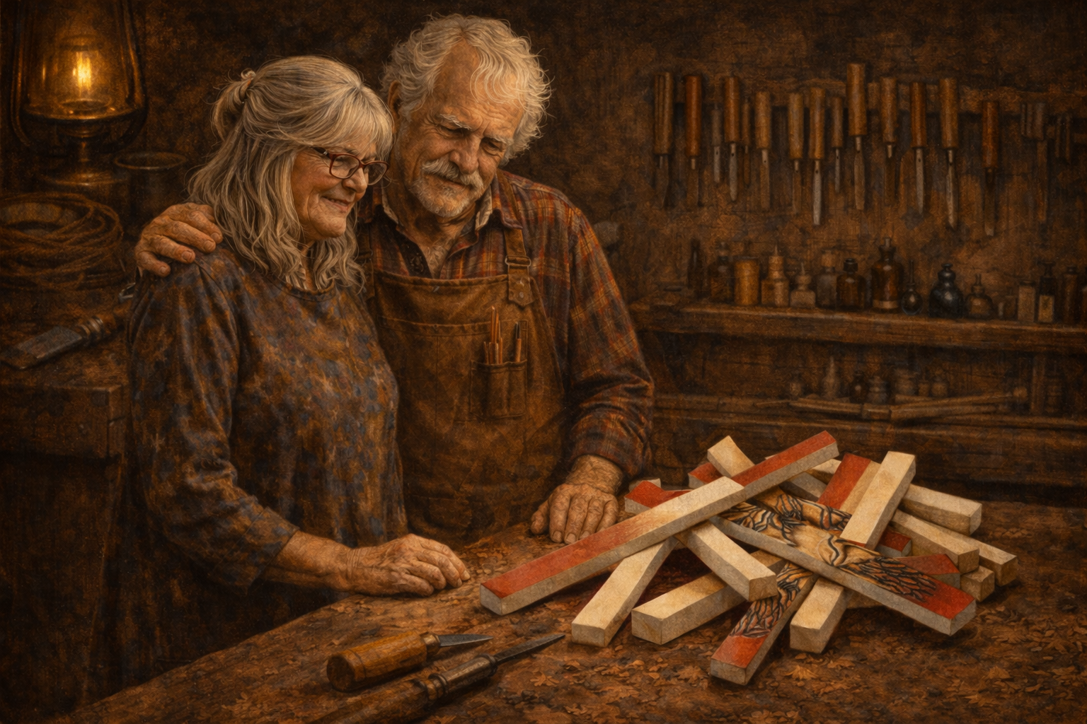 Paul and Camille Bolinger in their workshop